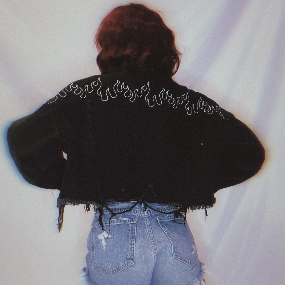 Black Cropped Denim Jean Jacket Raw Hem